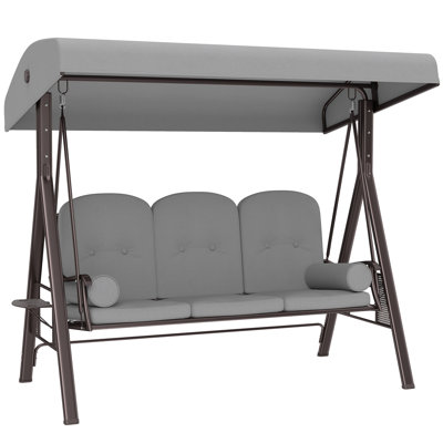 Outsunny 3 Seater Canopy Swing Chair with Adjustable Canopy Light Grey