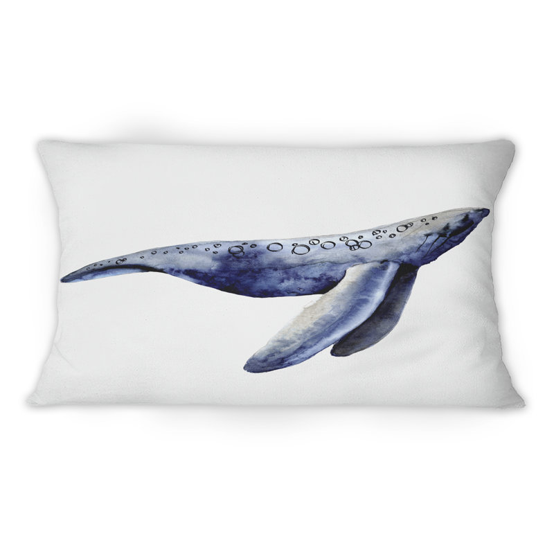 Coussin lombaire bleu avec cachalot sur fond blanc IV