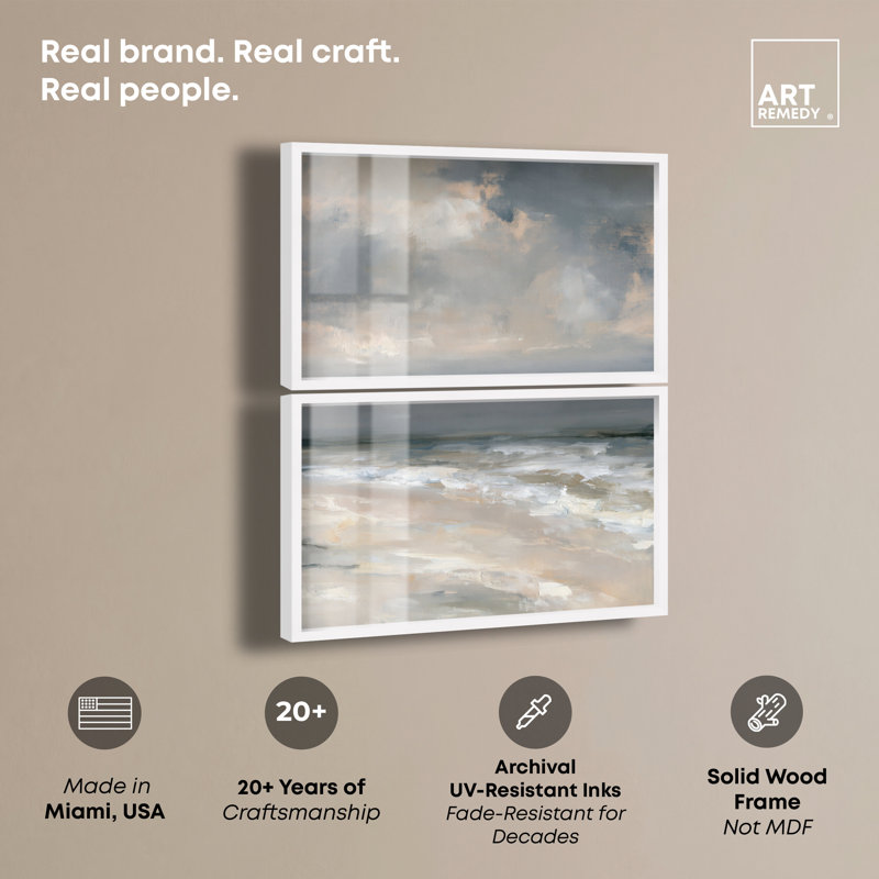 Décoration murale côtière Fading Coast I Shadowbox par Art Remedy, ensemble de 2, Cadre blanc