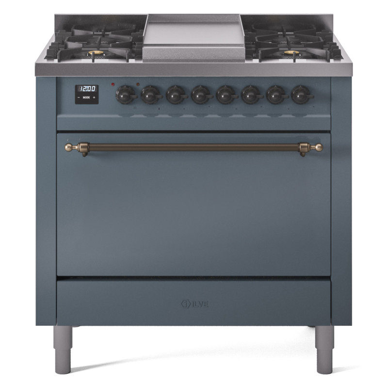 ILVE Nostalgie II 36 in Dual Fuel Range, Liquid Propane, Blue Gray/Bronze