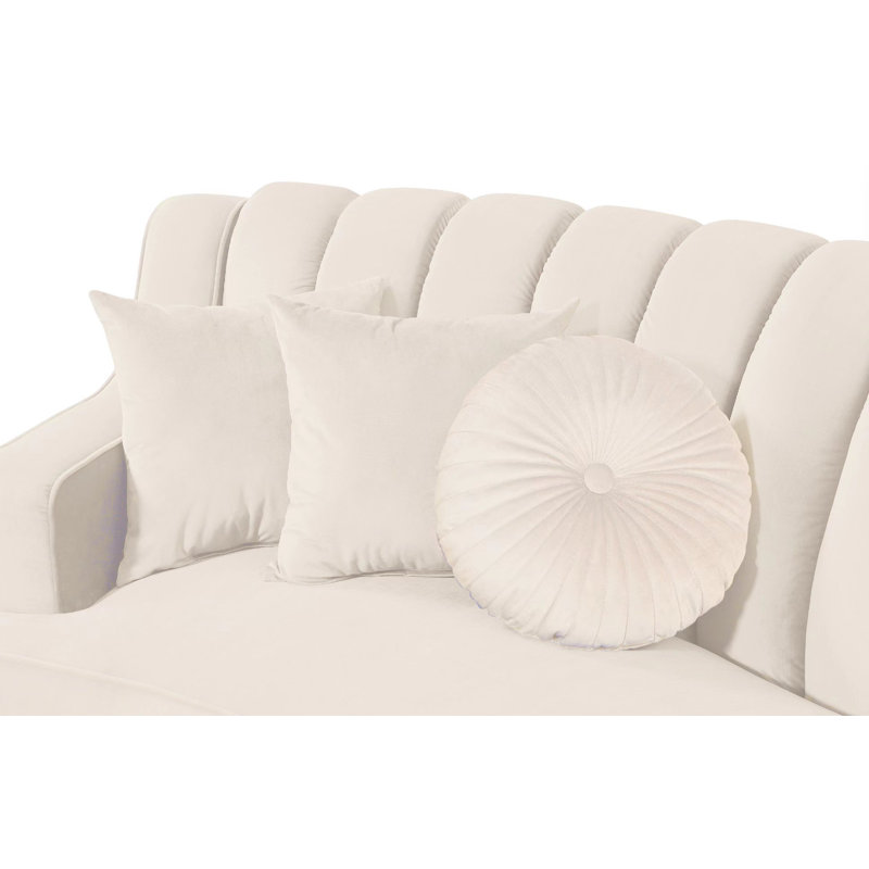 141" Velvet Upholstery Square Arm Oversized Curved Sofa, Cream Velvet