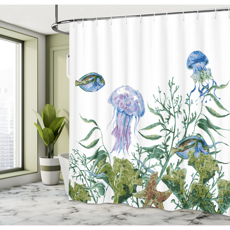 Ocean Shower Curtain Set + Hooks, 75" H x 69" W