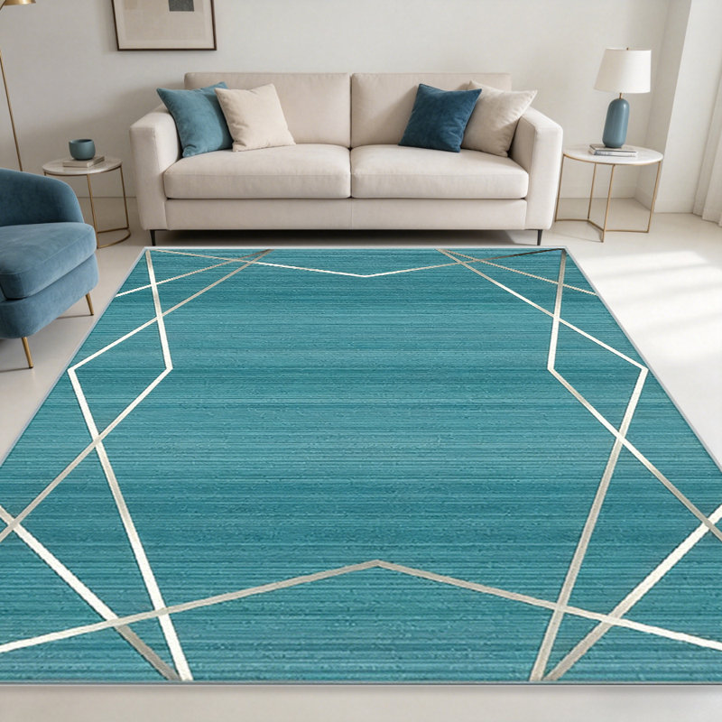 Teal Gold Line   area rugs for Living Room, Soft and Comfortable, Suitable for all seasons, easy to maintain, machine washable Indoor floor mat, Under Table Farmhouse suitable for Bedroom, Dining Room, Study,  Balcony, Home Decor Patio