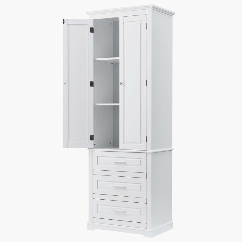 Armoire de rangement haute avec trois tiroirs, Blanc