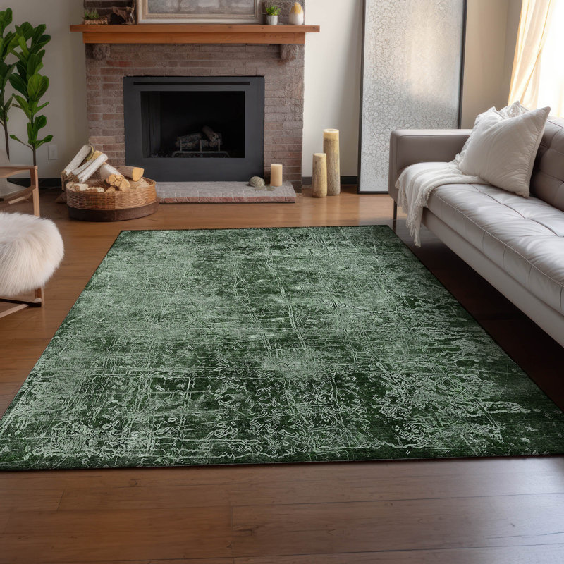 Tapis Cerrito AMF559 Emerald lavable en machine de qualité supérieure, Rectangle 8' x 10'