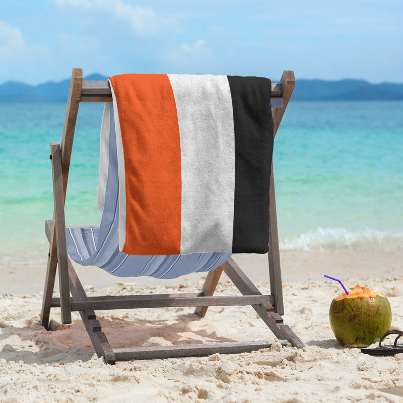 Lightweight Beach Towel, Orange/White/Black, Poly/Cotton