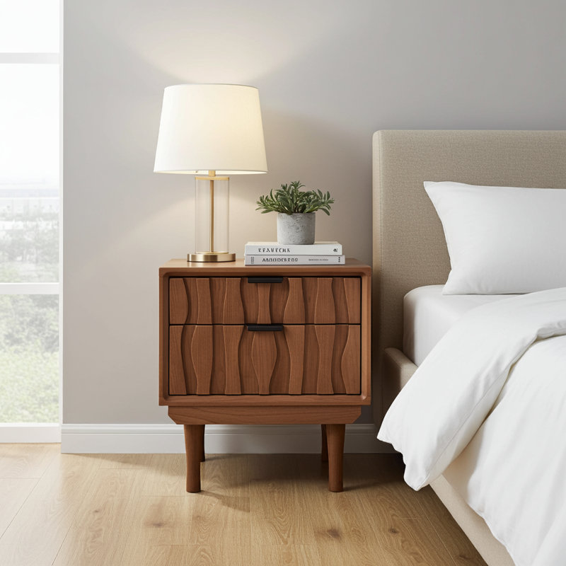 Veneto Two Drawers Bedside Cabinet, Brown