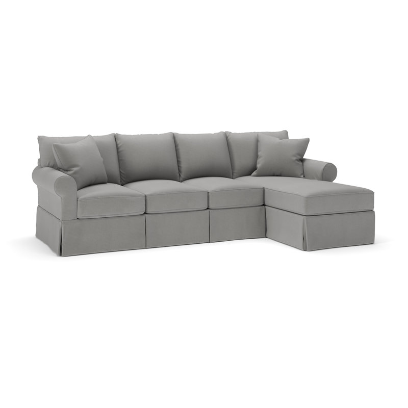 Amari Slipcovered Sectional with Sleeper Sofa, Right Hand Facing, Bayou Light Gray Canvas