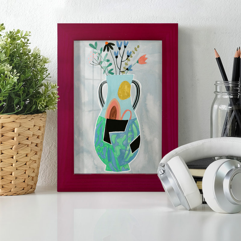 «Geesey Collage Vase I», encadré sur papier, Rouge, H 9 po x l 7 po x P 1 po