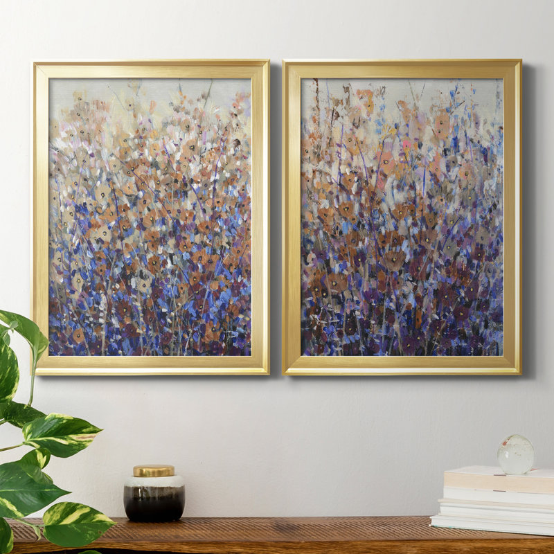 Fall Wildflowers I - Ensemble de 2 peintures sur toile encadrées, H 36,5 po x l 53 po x P 1 po, Or