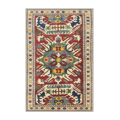 Tapis oriental multicolore tissé à la machine Oriental