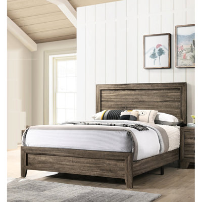 Lit très grand avec finition grise contemporaine, panneau de chambre élégant en bois gris et robuste