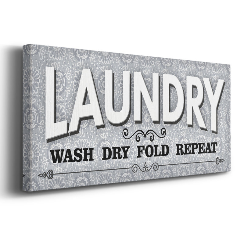 «Laundry Sign Wash» - Toile tendue avec châssis - Prêt à accrocher, H 16 po x l 40 po
