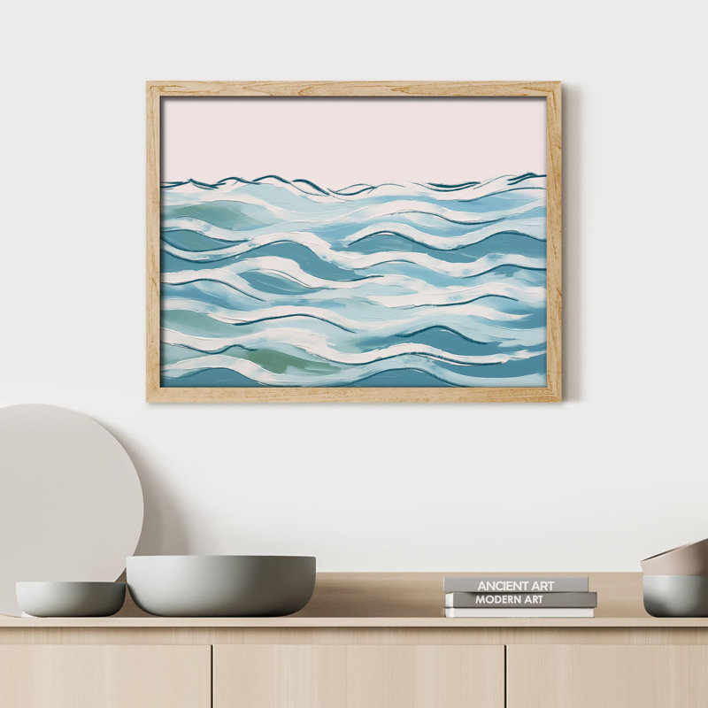 «Tranquil Ocean Waves Stylized Sea Illustration Calming Blue Watercolor Modern Minimalist» sur papier, Naturel