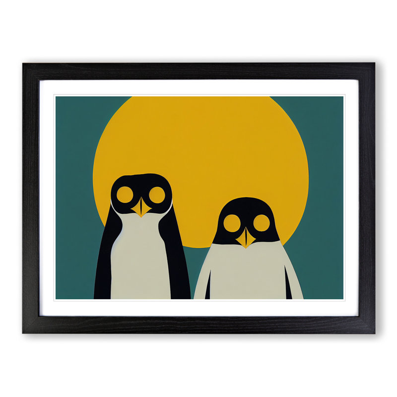 XH1022-9259X Two Abstract Penguins - Single Picture Frame Print, Black Framed, 46cm H x 64cm W x 2cm D