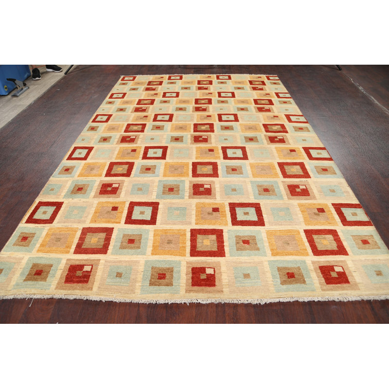 Tapis décoratif en laine de conception unique noué à la main New Age Gabbeh (Kashkoli) beige/rouge 6 pi 6 po X 10 pi