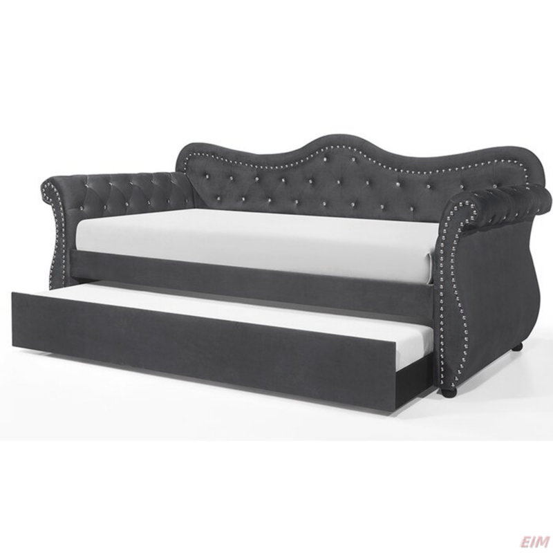 Velvet Wood Daybed With Trundle For Ultimate Comfort And Style, Gray