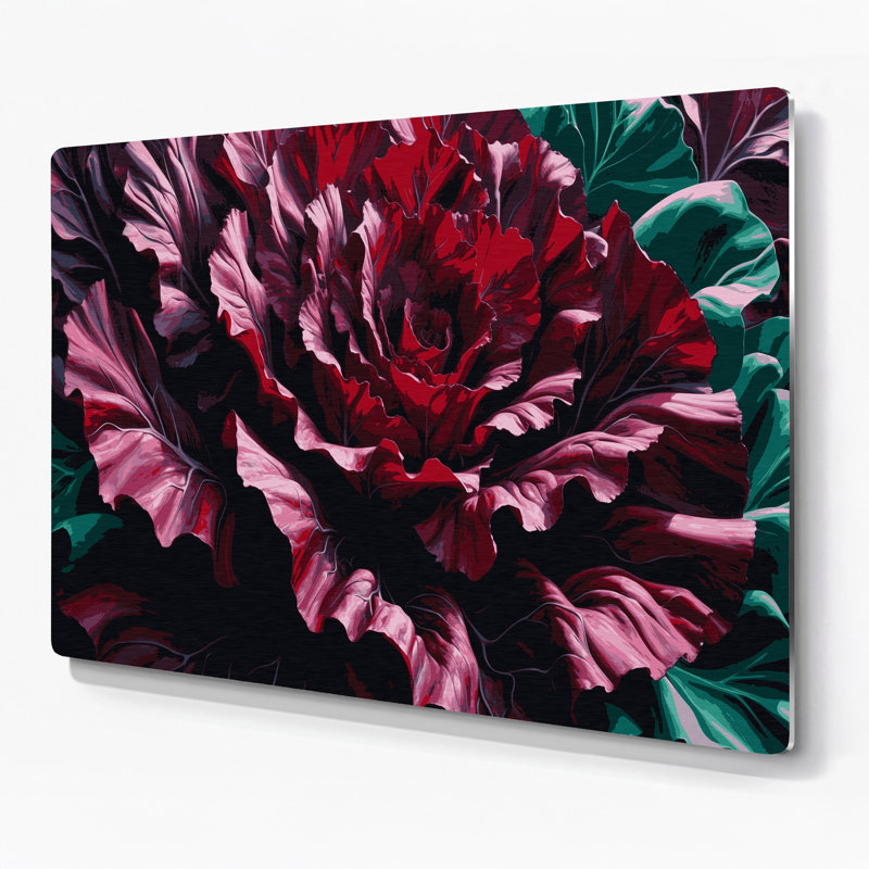 Légumes, feuilles, feuilles rouges, art mural en métal noir