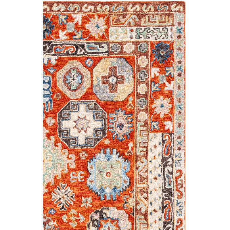 Shafiya Tufted Wool/Cotton Southwestern Rug in Rust/Ivory, Runner 2'3" x 7'