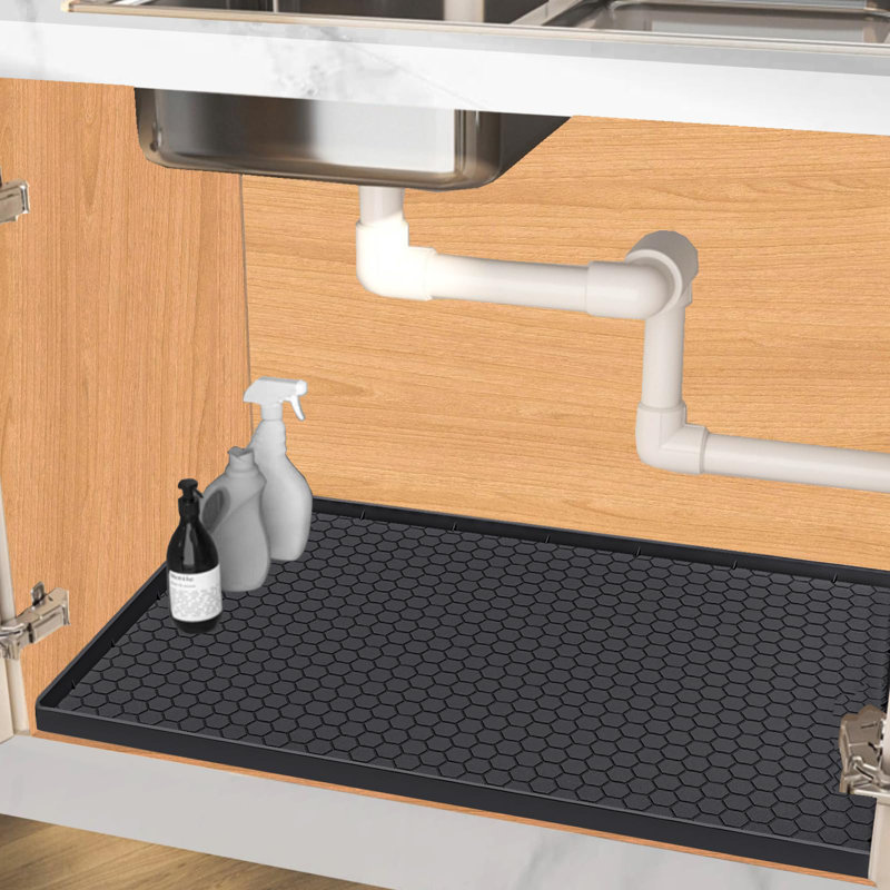 Waterproof Under Sink Mat, Silicone Under Sink Mats For Kitchen, Under Kitchen Sink Mats And Protector Mat, Black