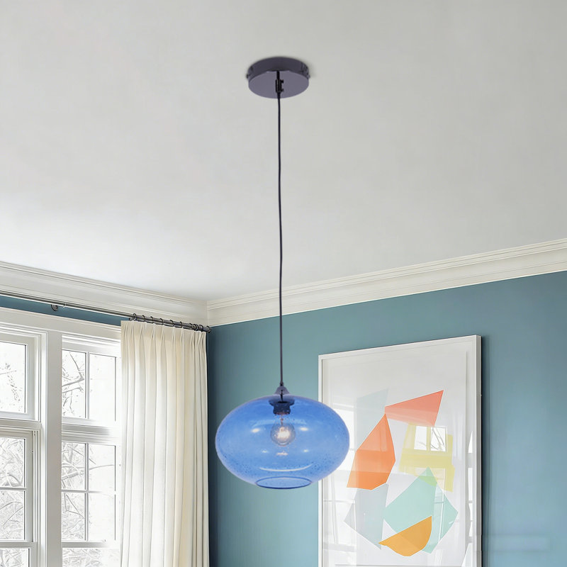 Lustre bleu en verre 12 "à hauteur réglable