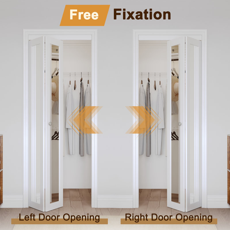 1-Lite Mirrored Door Solid Manufactured Wood Bi-Fold Door with Installation Hardware Kit, 36" x 80"