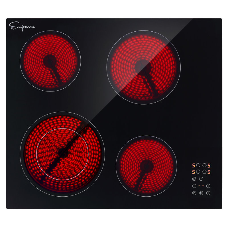 Plaque de cuisson électrique radiant 24 pouces, 4 brûleurs, surface de cuisson électrique 6400W, verrou de sécurité pour enfants, noir Empava