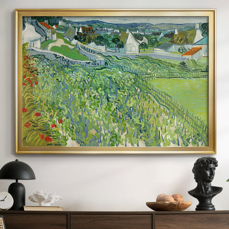Les vignobles d'Auvers-Vincent van Gogh - Toile tendue avec châssis, 1890, 30 x 5 x 42,5, Toile avec cadre, Doré