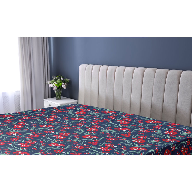 Drap-housse Ambesonne, Écarlate, blanc, indigo / floral, Drap-housse simple TG