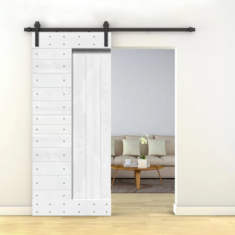 Porte de grange à panneaux et en bois avec quincaillerie d'installation, 38 po x 84 po, Blanc