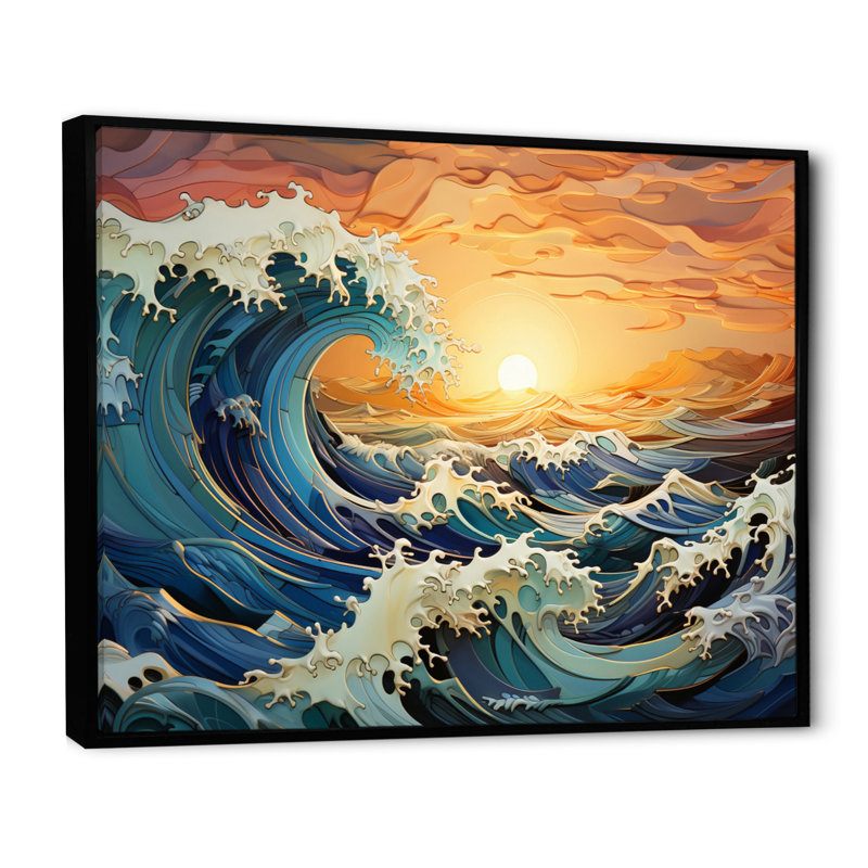 «Teal Kinetic Waves III», reproduction sur toile, H 30 po x l 40 po x P 1,5 po, Cadre flottant noir