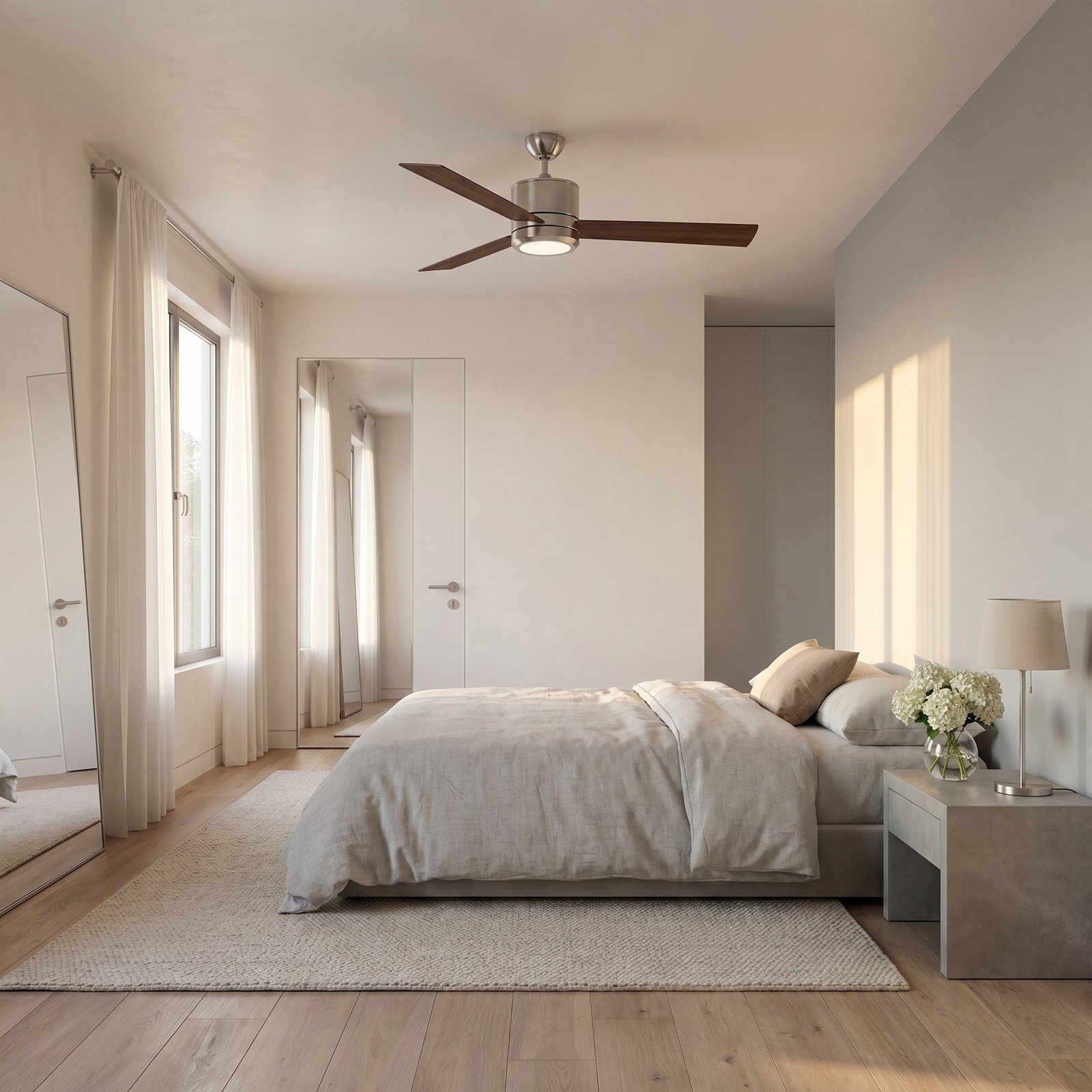 Tulsi Ceiling Fan with Light Kit, 56, Brushed Steel/Light Gray Weathered Oak Blades