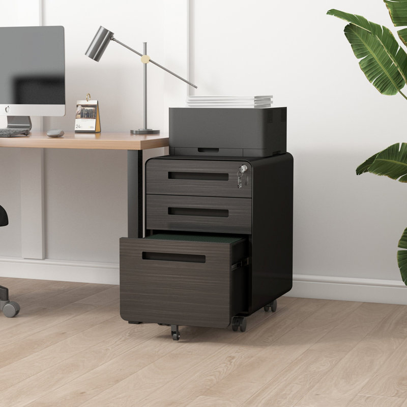 Classeur mobile à 3 tiroirs pour le bureau, armoire de rangement polyvalente à 5 roulettes, Noir
