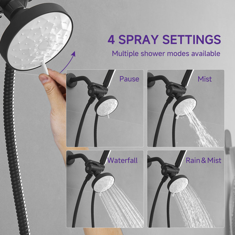 Ensemble de robinet de douche à jet simple à une jet et poignée ronde 1,8 GPM avec pomme de douche à haute pression en chrome poli
