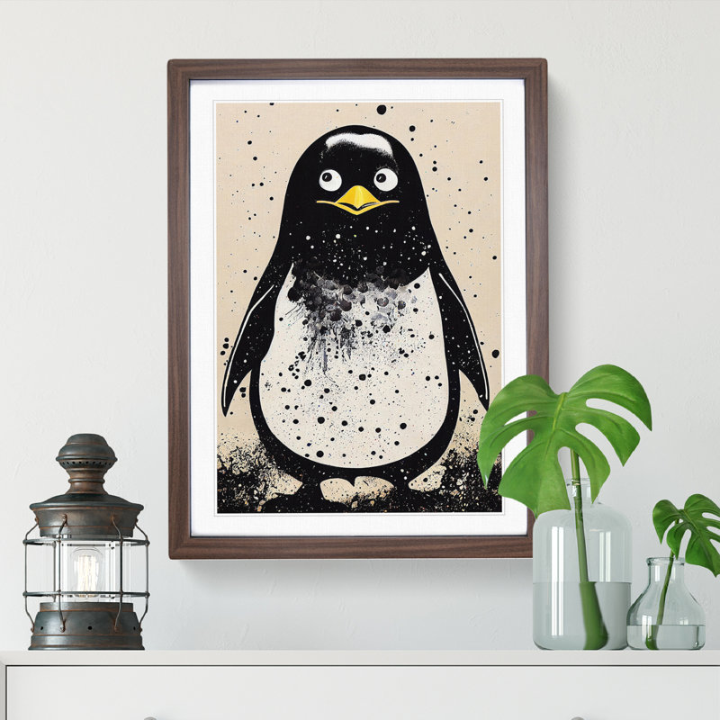 XV1022-3477X Penguin Graffiti No.4 - Print, White, 34cm H x 25cm W, Walnut Frame