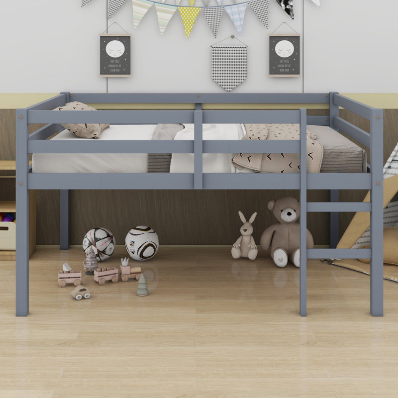 Lit mezzanine en bois avec échelle, Gris