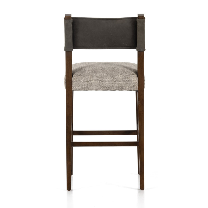 Ferris Stool, Bar Stool (29.92" Seat Height), Tulsa Ink/Nubuck Charcoal Rayon/Viscose/Leather, Antique Sable