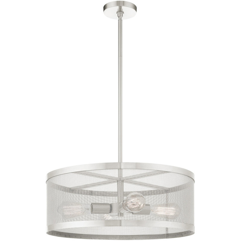 Lustre classique à 4 lumières avec abat-jour, Nickel brossé