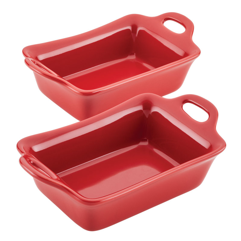 Rachael Ray Ceramics Two 12-Ounce Rectangular Au Gratin Set, 2 Piece, Red