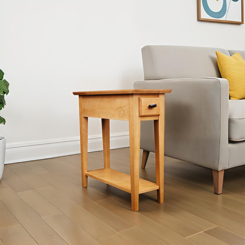 Solid + Manufactured Wood Narrow Chairside Table, Desert Sand