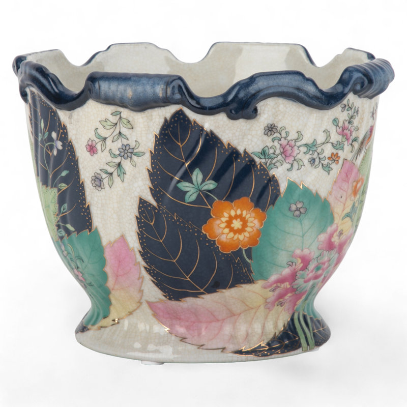 Porcelain Scallop Planter Tobacco Leaf