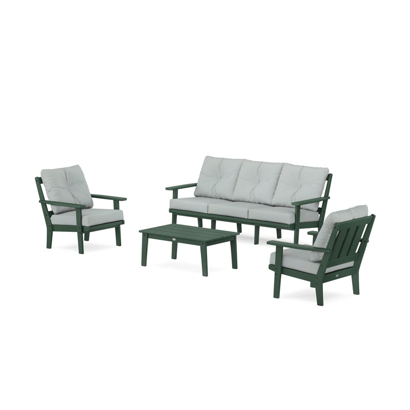 Oxford 4-Piece Deep Seating Set with Sofa, Dune Burlap, Teak
