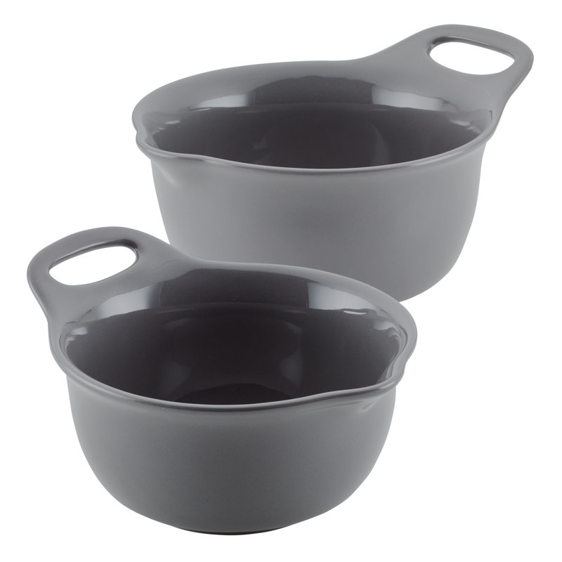 Rachael Ray Ceramic Stackable / Nesting Mixing Bowl Set For Serving Up Salads, Pastas, And More, 1-Quart And 2-Quart, 2 Piece, Dark Gray