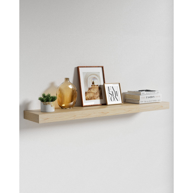 Earnhardt Painted Wood Floating Shelves, Bathroom Wall Shelves 2 Inches Thick, 2" H x 36" W x 8" D, Oak Wood