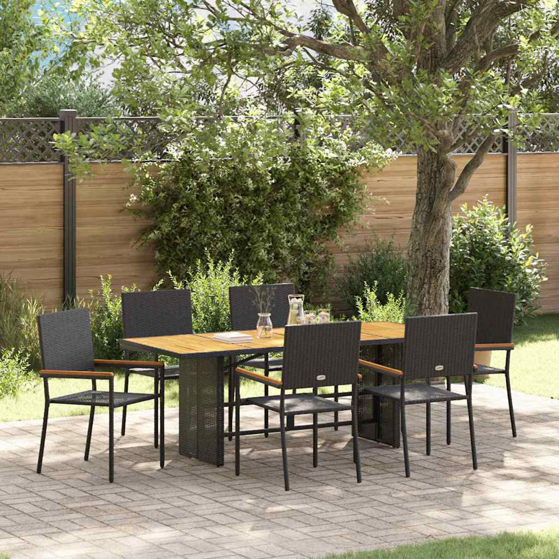 6 - Person Patio Dining Set with Rectangular Table, Black