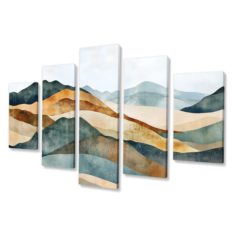 Geometric Desert Wall Art, Southwest Horizon Canvas, Geometric Earth Horizon Set of 5