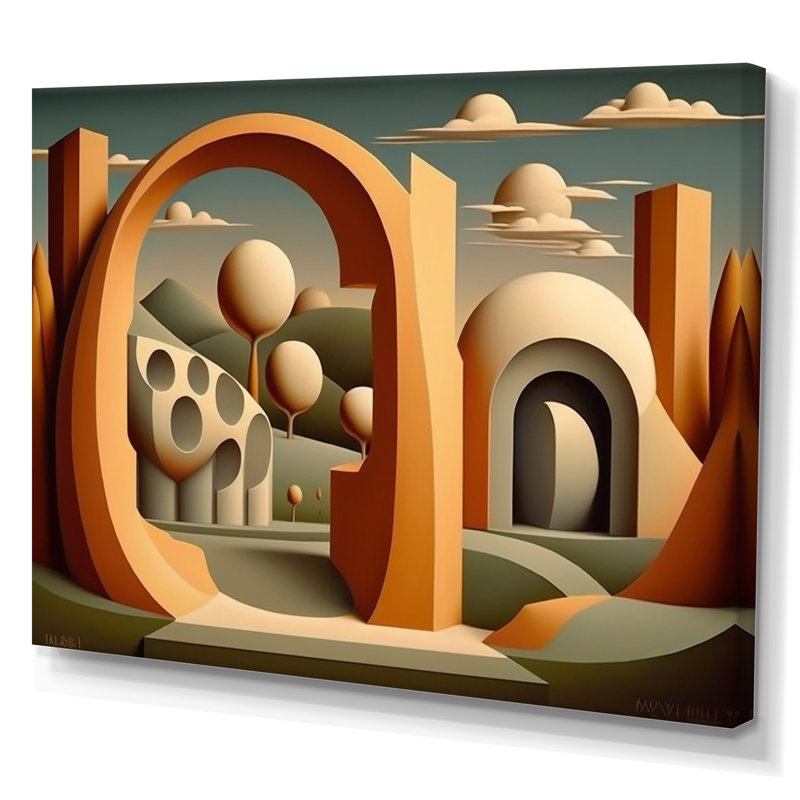 «Abstract Architecture In Retro Orange Lanscape», reproduction sur toile, Toile tendue, H 24 po x l 32 po x P 1 po