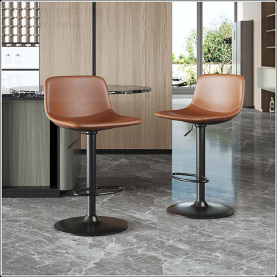 Adjustable Height Swivel Bar Stool Set with PU Leather and Back Support