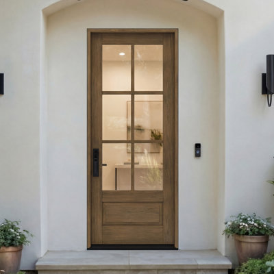 G7506-SW-96 | 96" Single Door, RTA Prehung Exterior, SDL 6 Lite, 3/4 Lite, 1 Panel, Unfinished Mahogany Wood