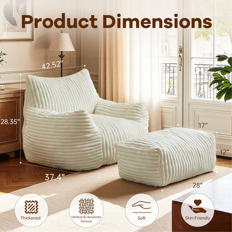 Suede Sofa Chair With Ottoman - 5-Zone Support & Compact Boxed Delivery